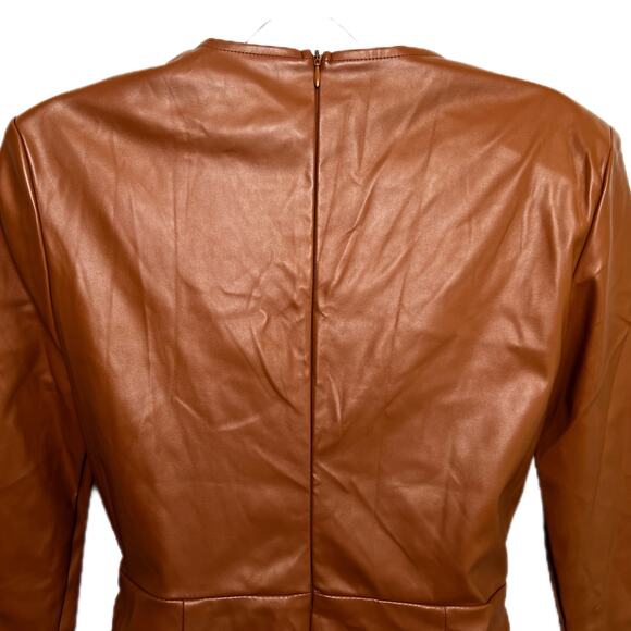 Vestique Faux Leather Wrap-Front Long Sleeve Mini Dress/M - Picture 5 of 7